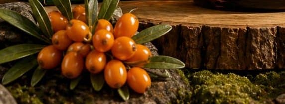 Seabuckthorn berries and leaves